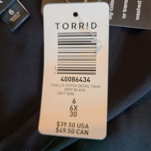 Torrid Challis Stitch Detail Tank Black Double V Back Reverse Pleat 6X Lagom - Picture 13 of 16